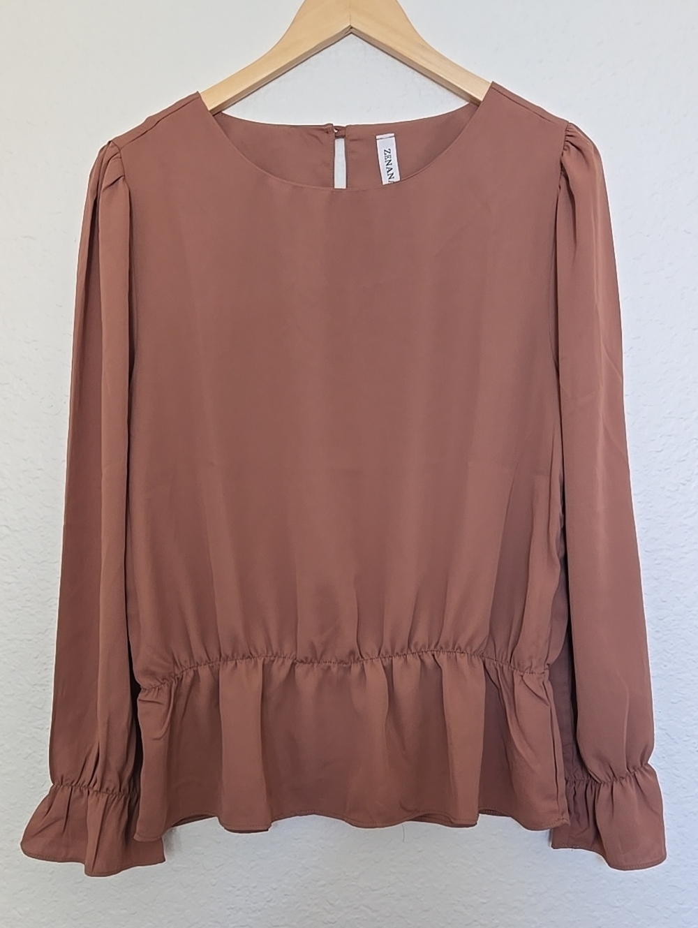 ZARA Rust Peplum Long-Sleeve Blouse